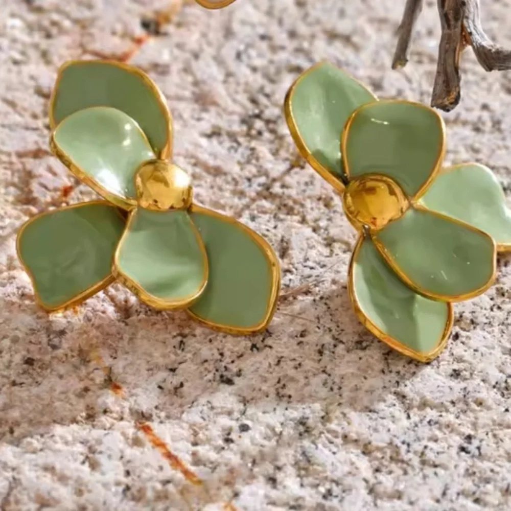 Sage Green Petal Floral Earrings